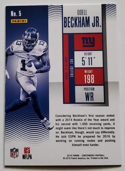 Odell Beckham Jr. Panini Contenders 2016 NFL Trading Card #5 New York Giants back