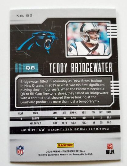 Teddy Bridgewater Panini Playbook 2020 NFL Trading Card #82 Carolina Panthers Back