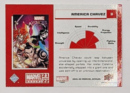 America Chavez Upper Deck 2021 Marvel Comic Card #3 Back