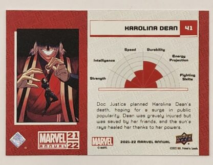 Karolina Dean Variant Upper Deck 2021 Marvel Comic Card #41 Back