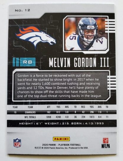 Melvin Gordon III Panini Playbook 2020 NFL Trading Card #12 Denver Broncos Back