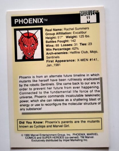 Phoenix Marvel 1990 Impel Marketing Comic Card #11 Back
