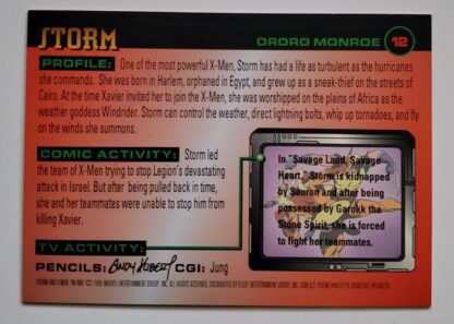 Storm X-Men Fleer 1996 Marvel Comic Card #12 Back