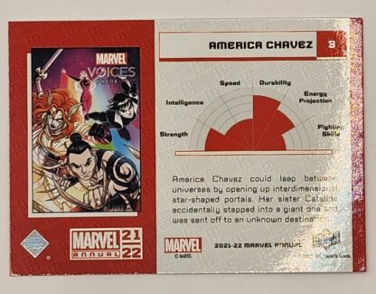 America Chavez Blue Upper Deck 2021 Marvel Comic Card #3 Back