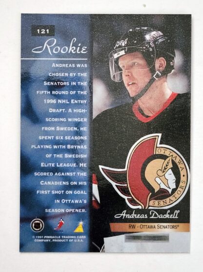 Andreas Dackell Pinnacle Zenith 1997 NHL Trading Card #121 Ottawa Senators Back