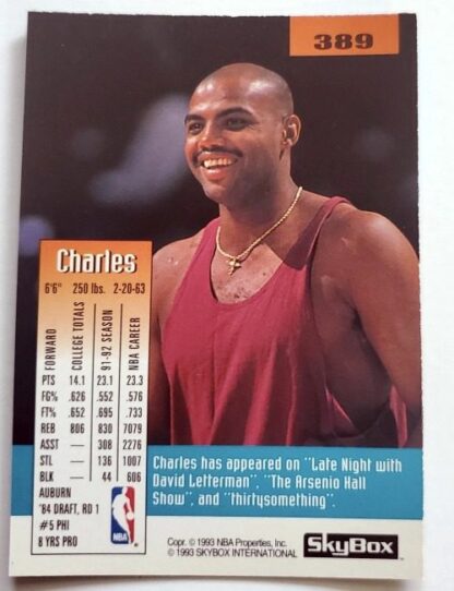 Charles Barkley Skybox 1993 NBA Trading Card #389 Phoenix Suns Back