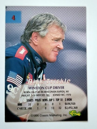 Dick Tickle Classic Marketing 1996 Winston Cup Driver Card #4 Back