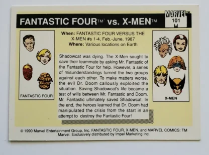 Fantastic Four vs X-Men Marvel 1990 Impel Marketing Comic Card #101 back