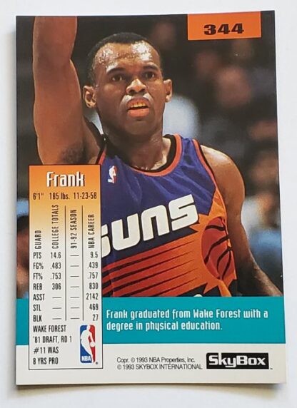 Frank Johnson Skybox 1993 NBA Trading Card #344 Phoenix Suns back