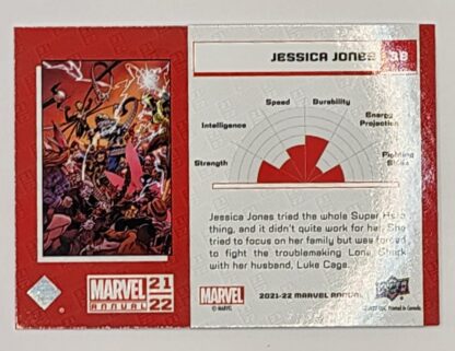 Jessica Jones Blue Upper Deck 2021 Marvel Comic Card #38 Back