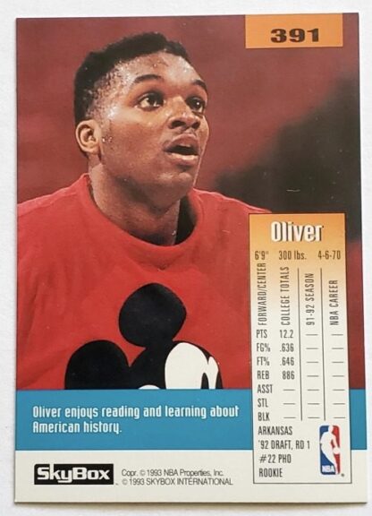 Oliver Miller Skybox 1993 NBA Trading Card #391 Phoenix Suns Back