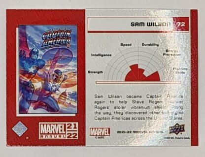 Sam Wilson Blue Upper Deck 2021 Marvel Comic Card #72 Back