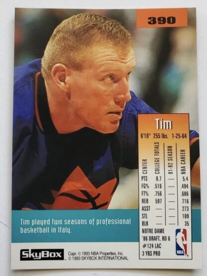 Tim Kempton Skybox 1993 NBA Trading Card #390 Phoenix Suns Back