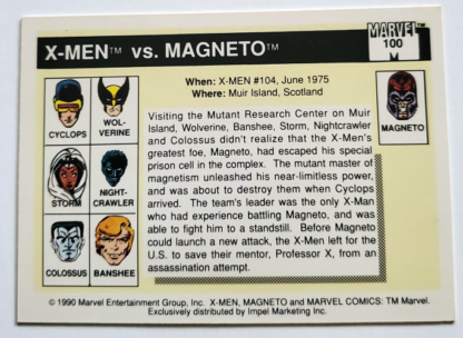 X-Men -vs- Magneto Marvel 1990 Impel Marketing Comic Card #100 back