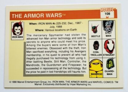 Amor Wars Marvel 1990 Impel Marketing Comic Card #108 Back