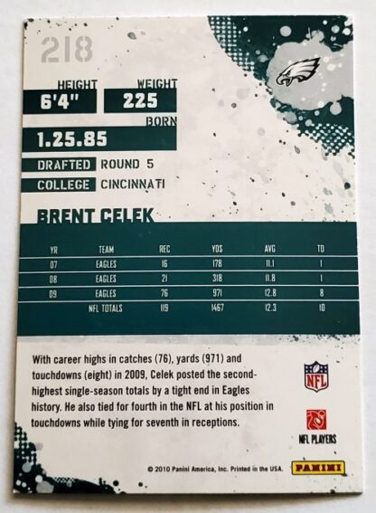Brent Celek Score 2010 NFL Card #218 Philadelphia Eagles Back