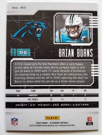 Brian Burns Panini Playbook 2020 NFL Card #80 Carolina Panthers Back