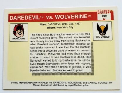 Daredevil vs Wolverine Marvel 1990 Impel Marketing Comic Card #109 Back