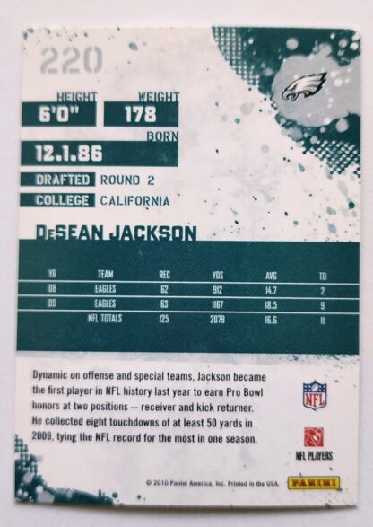 DeSean Jackson Score 2010 NFL Card #220 Philadelphia Eagles Back