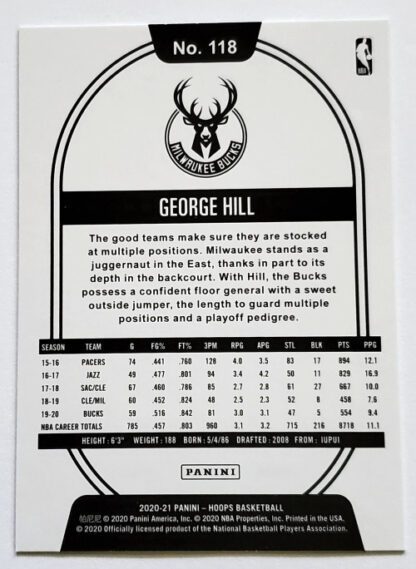 George Hill Hoops Panini 2020 #118 Milwaukee Bucks Back