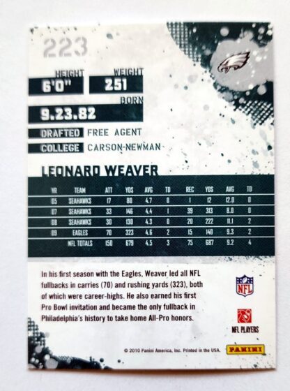 Leonard Weaver Score 2010 NFL Card #223 Philadelphia Eagles Back