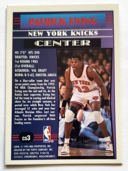 Patrick Ewing Topps Finest 1995 "Cornerstone" NBA Card #CS3 New York Knicks Back