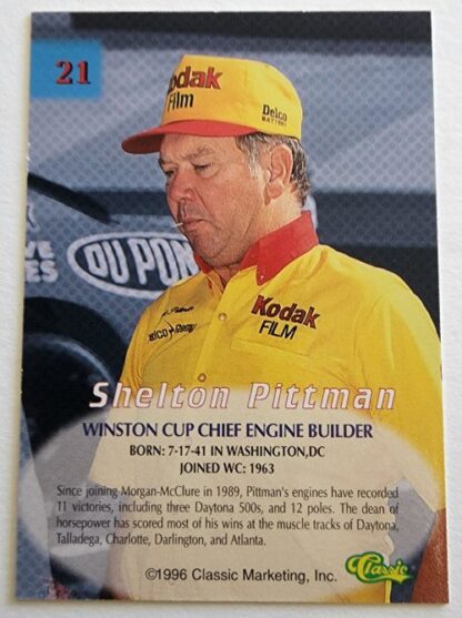 Shelton Pittman Classic Marketing 1996 Winston Cup Chief Engine Builder #21 Back