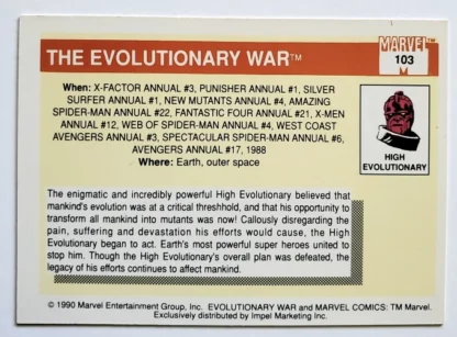 The Evolutionary War Marvel 1990 Impel Marketing Comic Card #103 Back