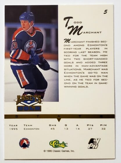 Todd Marchant Classic Asset Gold 1995 NHL Trading Card #5 Edmonton Oilers back