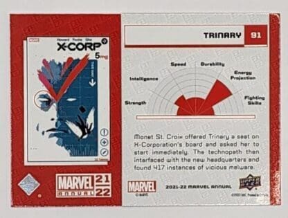 Trinary Blue Upper Deck 2021 Marvel Comic Card #91 Back