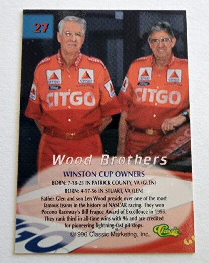 Woods Brothers Classic Marketing 1996 Winston Cup Owners #27 Back