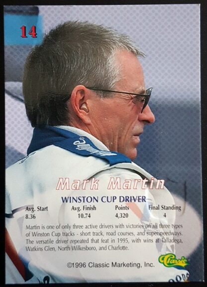 Mark Martin "Silver 96" Classic Marketing 1996 Winston Cup Driver #14 Back