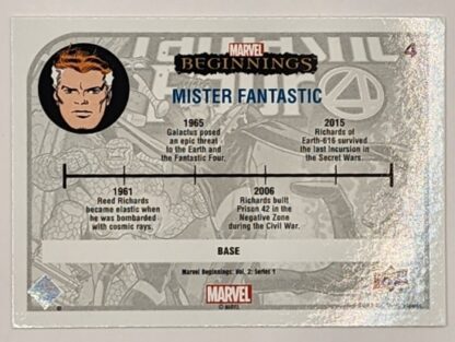 Mr. Fantastic Marvel Beginnings Upper Deck 2022 Volume 2 Series 1 Card #4 Back
