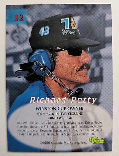 Richard Petty "Silver 96" Classic Marketing 1996 Winston Cup Owner #12 Back