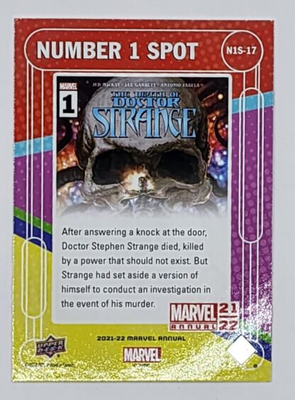Death of Dr. Strange #1 Upper Deck 2021 Marvel Card Number 1 Spot #N1S-17 Back