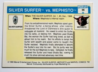 Silver Surfer vs Mephisto Marvel 1990 Impel Marketing Comic Card #96 Back