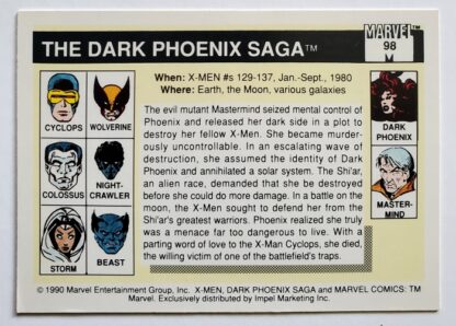 The Dark Phoenix Saga Marvel 1990 Impel Marketing Comic Card #98 back