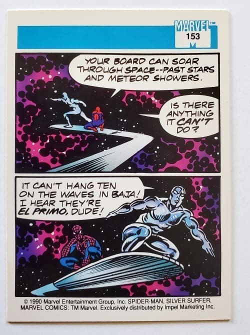Spider-Man Presents: #153 Silver Surfer Marvel 1990 Impel Marketing Back