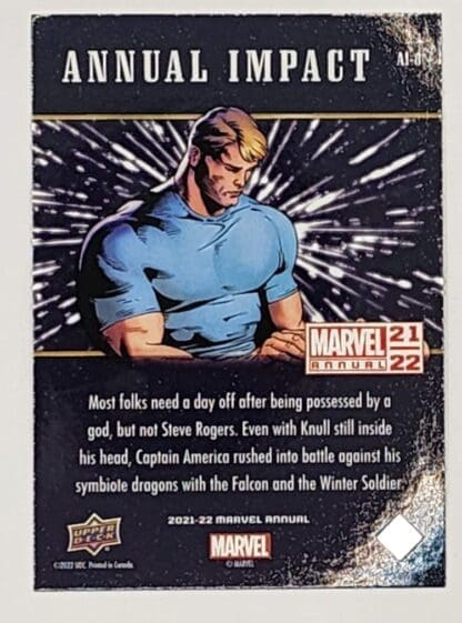 Steve Rogers "Annual Impact" Upper Deck 2021 Marvel Comic Card Number AI-8 Back