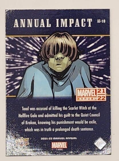 Toad "Annual Impact" Upper Deck 2021 #AI-10 Back